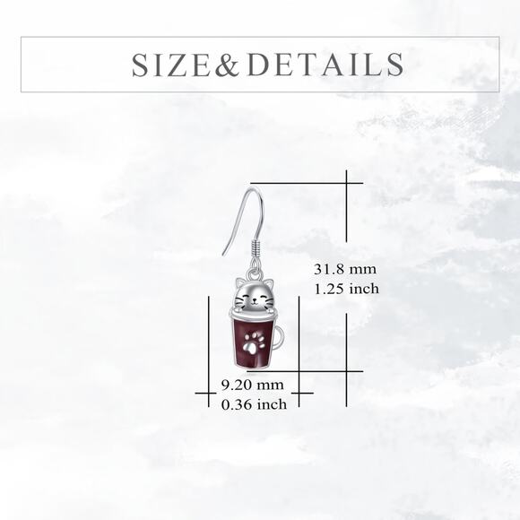 Cat Coffee Cup Earrings – Kawaii Teacup Paw Print Dangle Jewelry, New - Picture 3 of 12